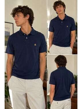 Brooks Brothers Performance Polo Shirt Men's Medium Navy Blue Slim Fit Cotton